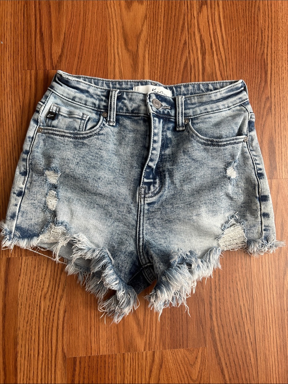Kancan High-Rise Distressed Jean Shorts size small